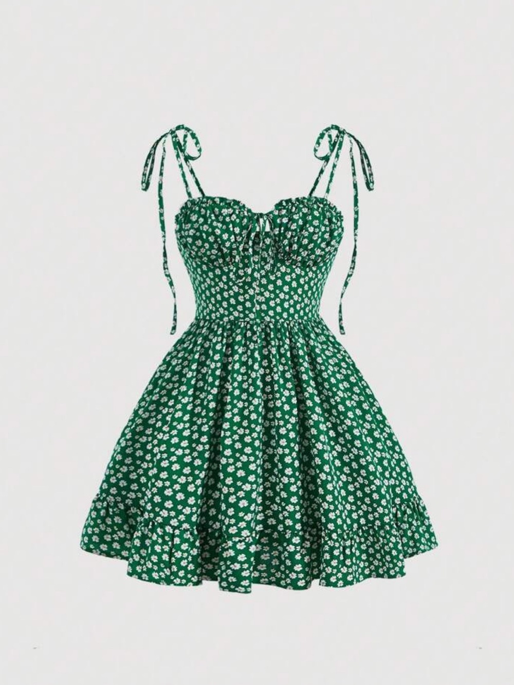 Green Floral Tie-Shoulder Sundress
